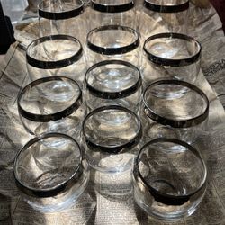 Vintage Silver-Rimmed Glass Cup Set – 12 Pieces (4 Sizes)  