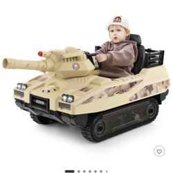 Electric Kids Ride On Tank with Rubber Tracks Rotatable Turret & Working Cannon