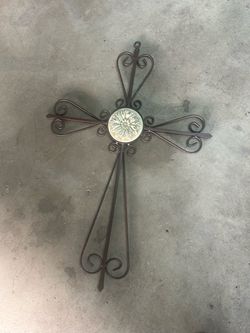 Decorative Metal Wall Cross with Ceramic Center