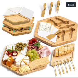 Premium Bamboo Cheese Board and Knife Set - Versatile Charcuterie Board Gift Set