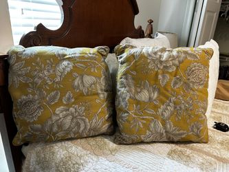 2 Yellow & Gray Accent Pillows