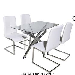 New Glass Top Table ,Chrome Base With 4 Chairs 
