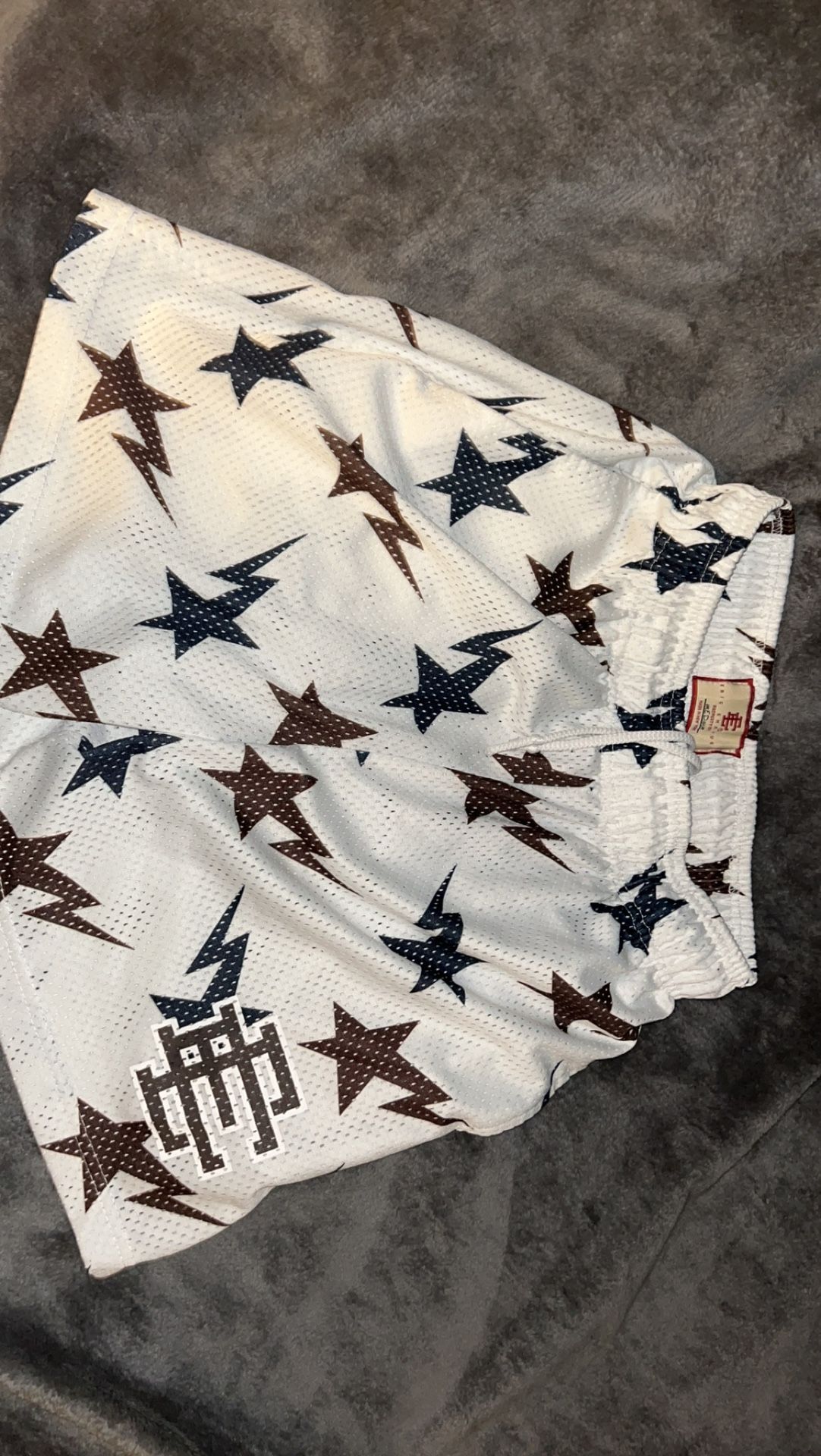 BAPE X ERIC EMANUEL SHORTS CREAME, BROWN AND NAVY