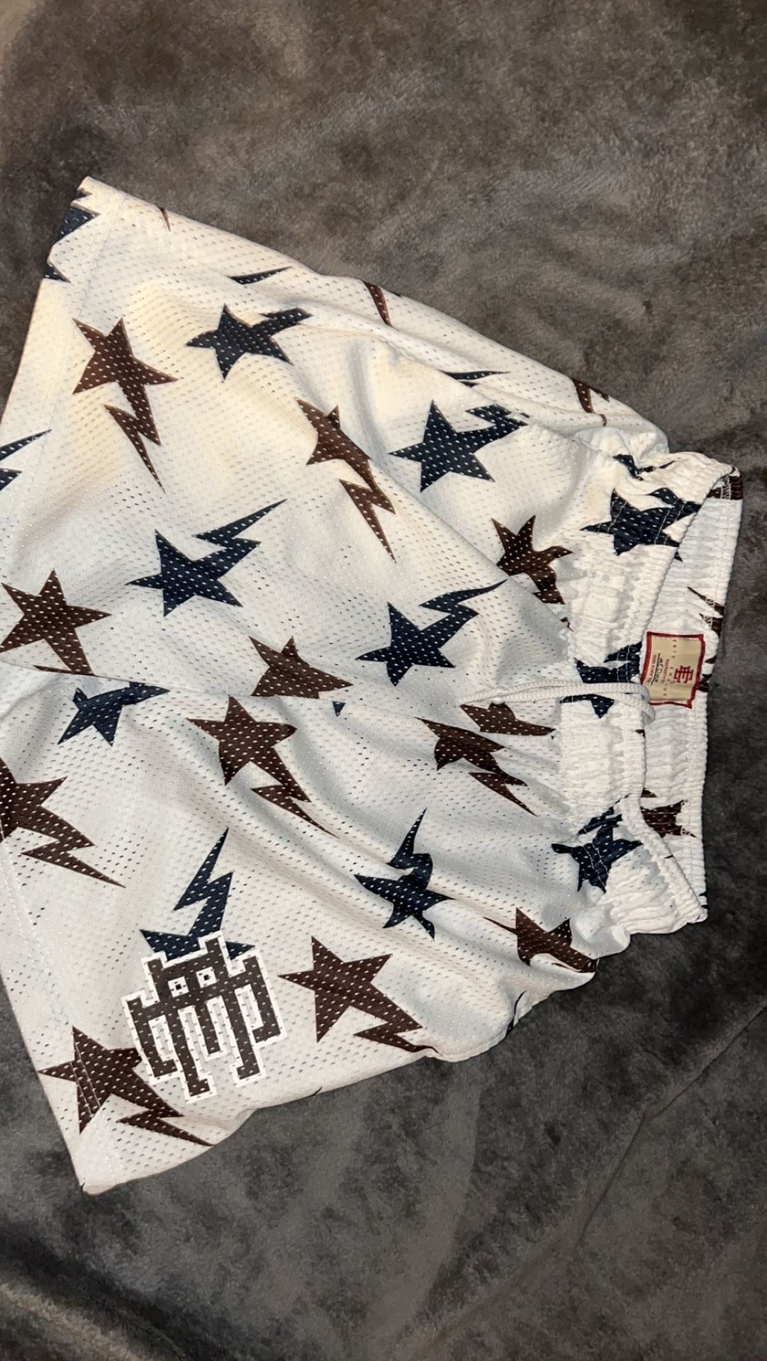 BAPE X ERIC EMANUEL SHORTS CREAME, BROWN AND NAVY 