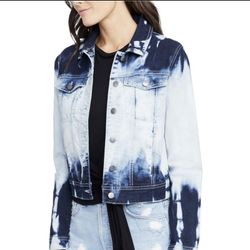 Rachel Roy brand Woman’s Tie Dye Chich Hippie Denim Jacket -White, Size Small, -NWT 