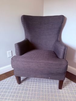Dark Gray Wingback Accent Chair with Nailhead Trim