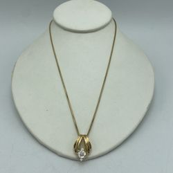 14kt Yellow Gold Diamond Pendant with Snake Chain 18”