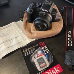 Canon EOS R10 with accessories bag and 128GB memory card