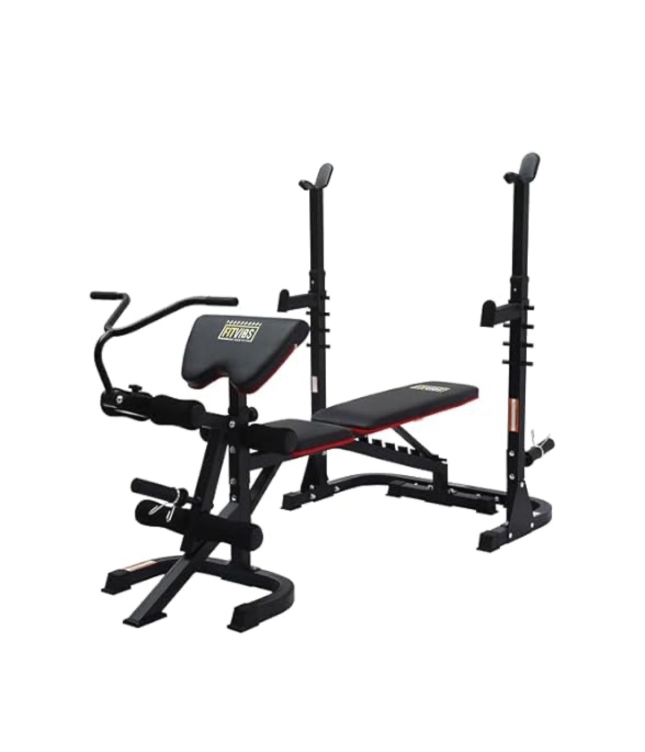 Fitvids Multifunctional Workout Station Adjustable Workout Bench with Squat Rack, Leg Extension, Preacher Curl, and Weight Storage, 800-Pound Capacity
