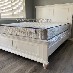 Queen White Alina Bed with Orthopedic mattresss included!!