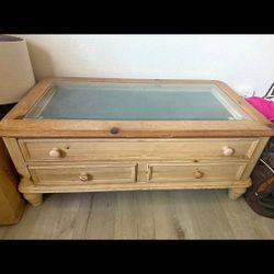 Coffee Table Storage Glass Top Shadow Box Display Case Farmhouse Style