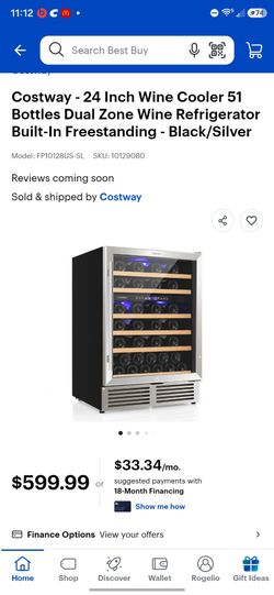 24 Inch Wine Cooler 51 Bottles Dual Zone Wine Refrigerator Built-In Freestanding - Black/Silver