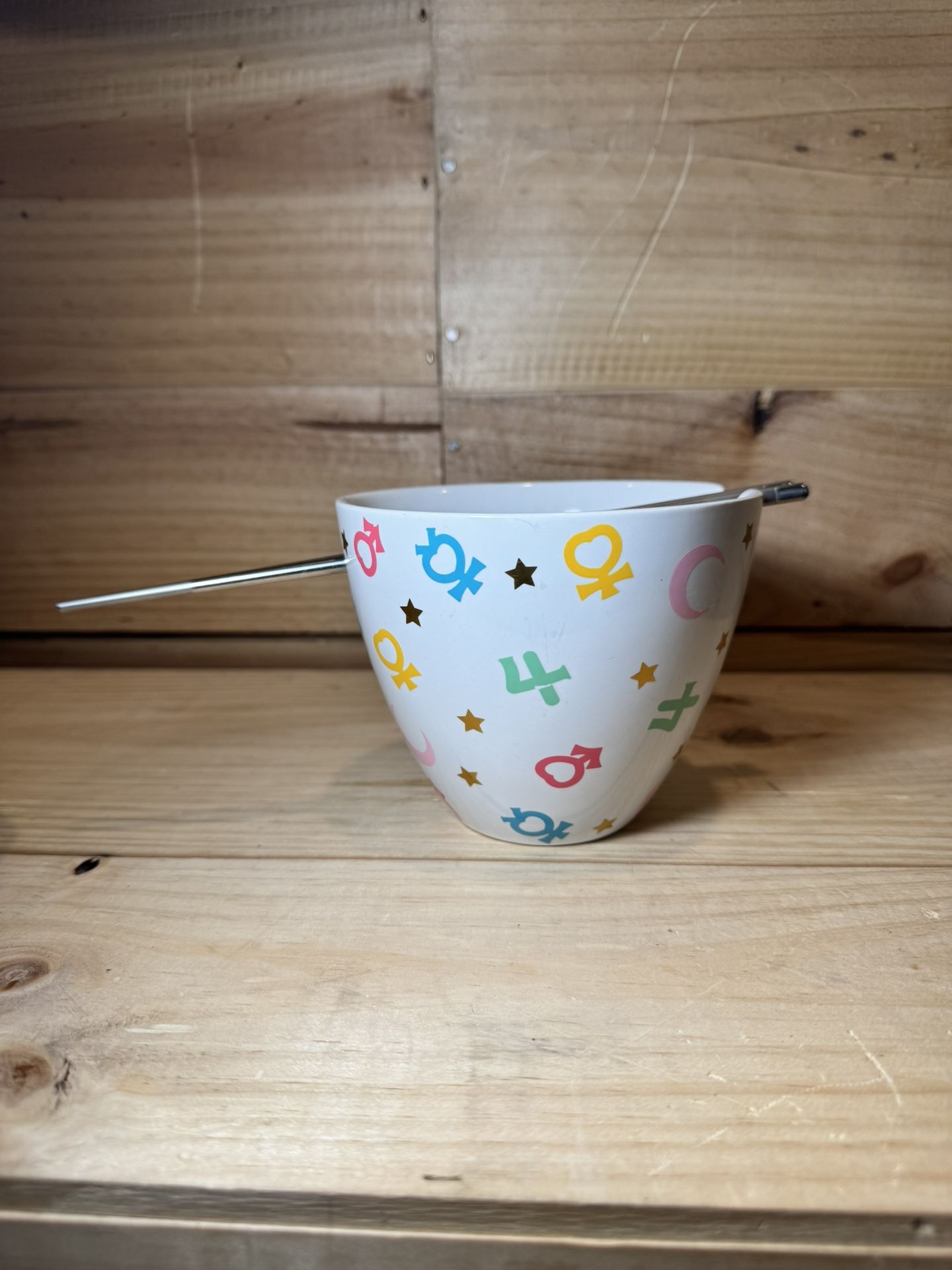 Sailor Moon Ceramic Ramen Bowl with Metal Chopsticks- Sailor Colorful Symbols