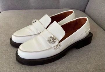 Ganni Jewel Moccasins Shoes - White Leather Size 38