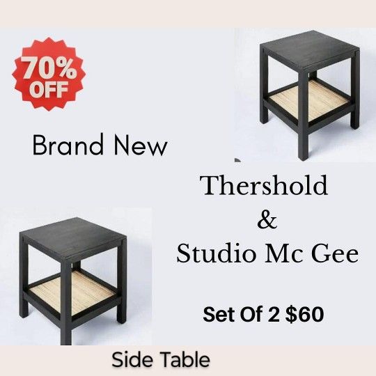 Brand New Threshold Canyon Lake Wood Side Table Black With Rattan