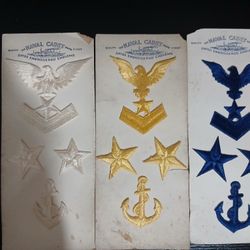 3 Brand New Vintage Naval Cadet Swiss Embroidered Emblems Sets White, Gold, Blue,..