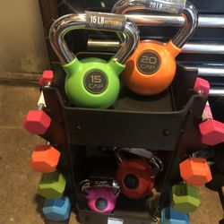 Bundle Of Dumbbells Rack And Kettle Bells