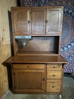 Antique Oak Kitchen Hutch Cabinet
