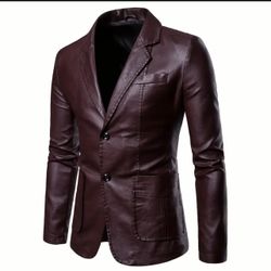 Men's Solid Color Slim PU Leather Jacket, Lapel Design Street Style