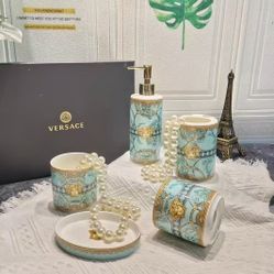 Versace Bone China Bathroom Set of Five Classic Gift Boxed Gift Goodies
 