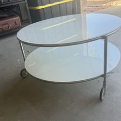 Modern Round Glass Coffee Table w/ Rolling Casters – 29”