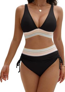 GKBK Womens High Waisted Bikini Sets Tummy Control Bathing Suit Two Piece Drawstring Color Block Swimsuits