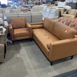 sofa and single chair leather brown color