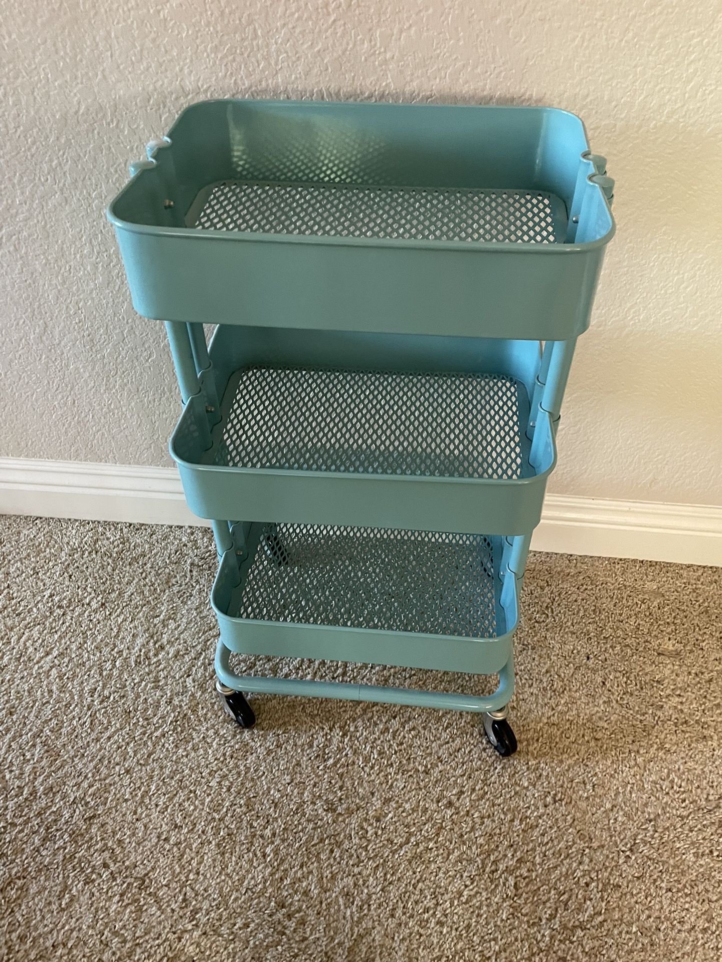 Cart - 3 Tier Metal Cart With Wheels (Great For  Kitchen, Bathroom, Office, Nursery, Crafts)