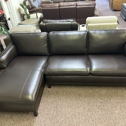 Furniture- 2 Pc 100% Real Leather Sectional With A Chaise- Virton