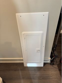 White Leviton 200A Breaker box cover and faceplate.