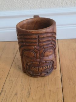 Vintage Carved Wooden Tiki Mug.