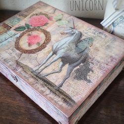 Whimsical Unicorn Upcycled Cigar Trinket Jewelry Box 