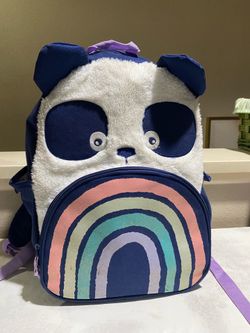 Kids Panda Backpack from Cat & Jack features a fluffy white panda face with navy blue, front pocket.