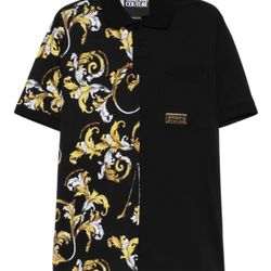Versace Jeans Couture Polo Shirt Men’s Small Black Baroque Print New w/ Tags