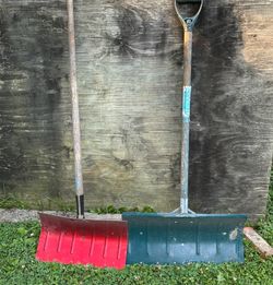 TWO METAL SNOW SHOVELS