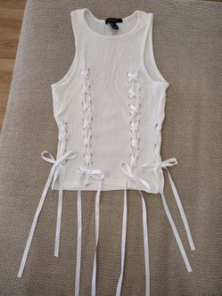 Forever 21 White Lace-Up Tank Top