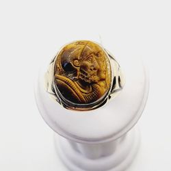 10k Gokd Vintage Tigers Eye Intaglio Ring 