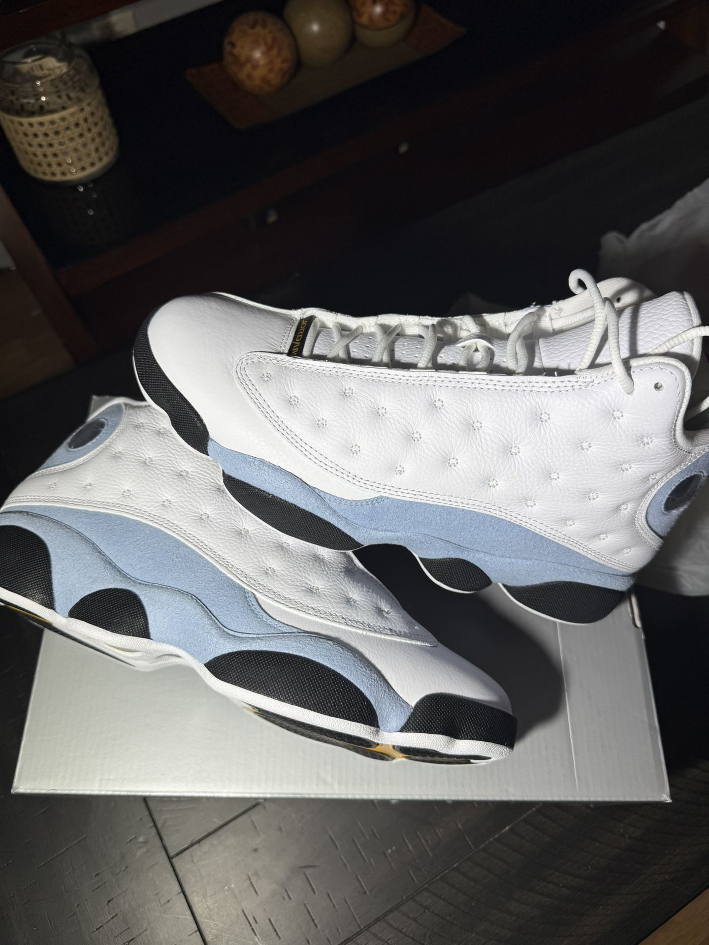 AIR JORDAN 13 RETRO WHITE/YELLOW OCHRE-BLUE GREY BLANC/BLEU GRIS/JAUNE