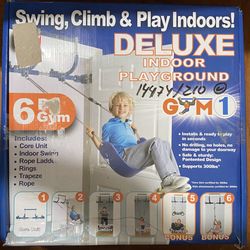 Gym1 - 6 Piece Indoor Doorway Gym Set for Kids - Indoor Swing for Kids Includes Kids Swing Chair, Rings, Hanging Trapeze, Ladder, Swinging Rope & Pull