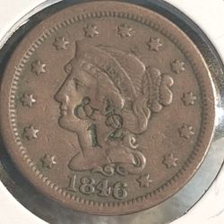 #525 Counter Stamp LG Cent 1846 Coin 