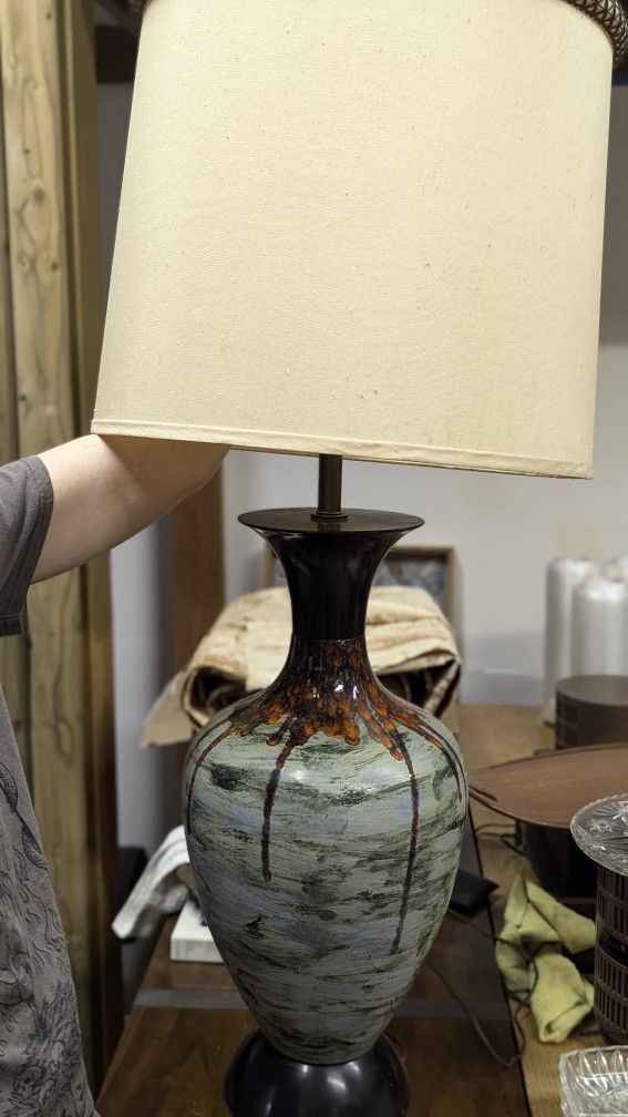 Vintage Large Ceramic Vase Lamp 80s