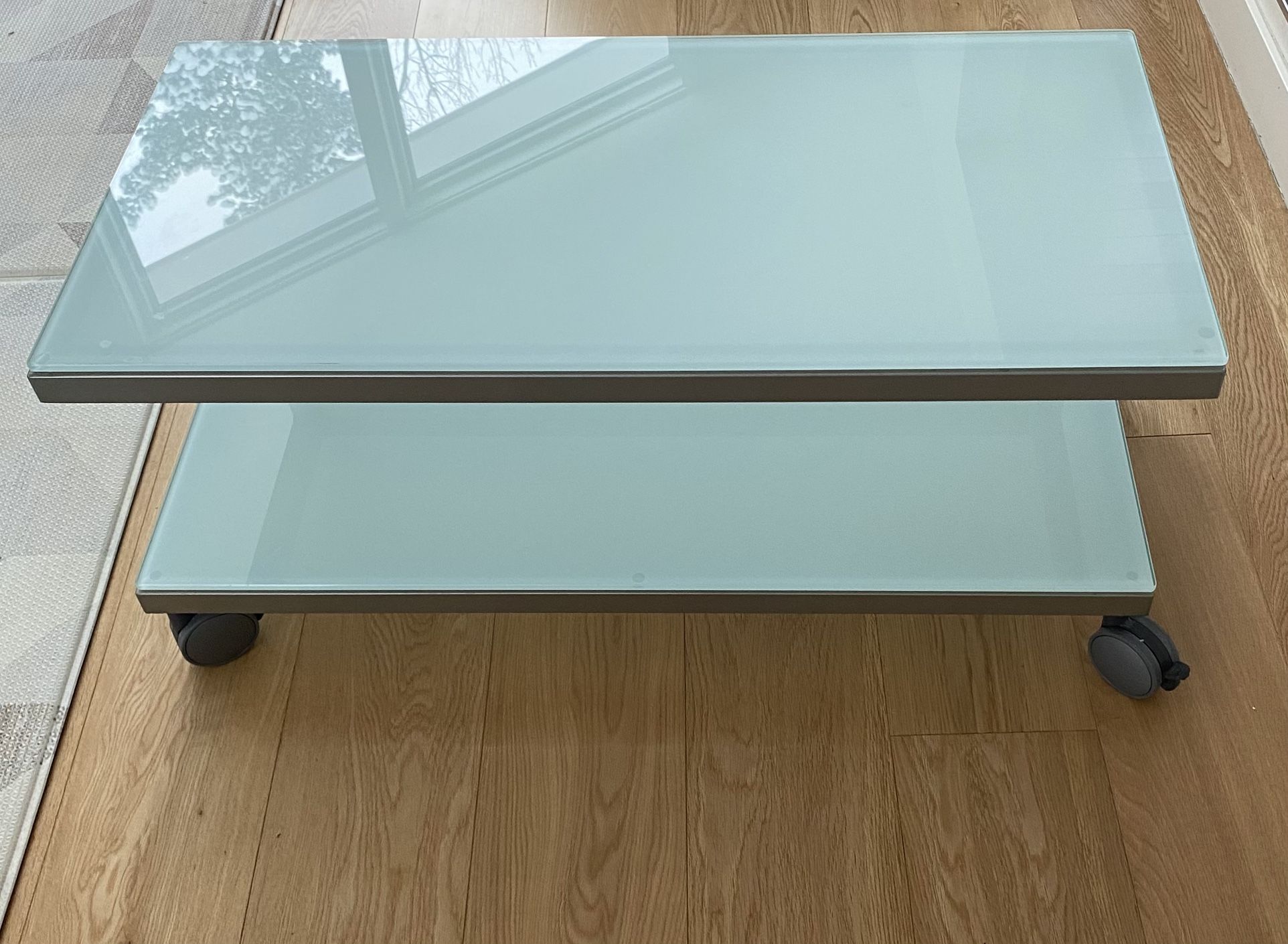 Crate & Barrel TV Glass Console on Wheels