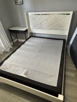 Queen Bed Frame with Crystal Tufted Headboard