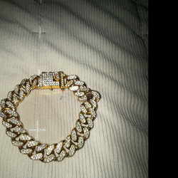 18k Gold Plated Iced Out Cuban Link Bracelet *Worn*