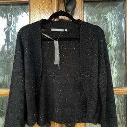 Ny collection Long Sleeve XL back Sequin Sparkle Open Front Cropped Cardigan $44