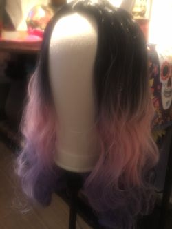 Pink and purple synthetic wig 