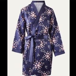 Morgan Lane Floral Satin Robe • Navy • S/M • NEW
