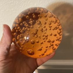 Vintage Art Glass Paperweight Bullicante Amber Citrine Round Topaz 3.5”