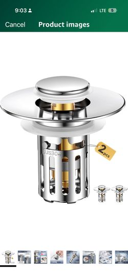 2 Pc) Bathroom Sink Stopper-All Metal Sink Stopper-Universal Fit 99% Bathroom Sink Stopper with Removable Stainless Steel Hair Catcher-Bathroom 