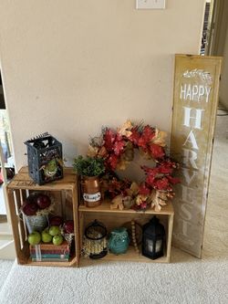 Fall Harvest Crate Porch Decor Vignette 
